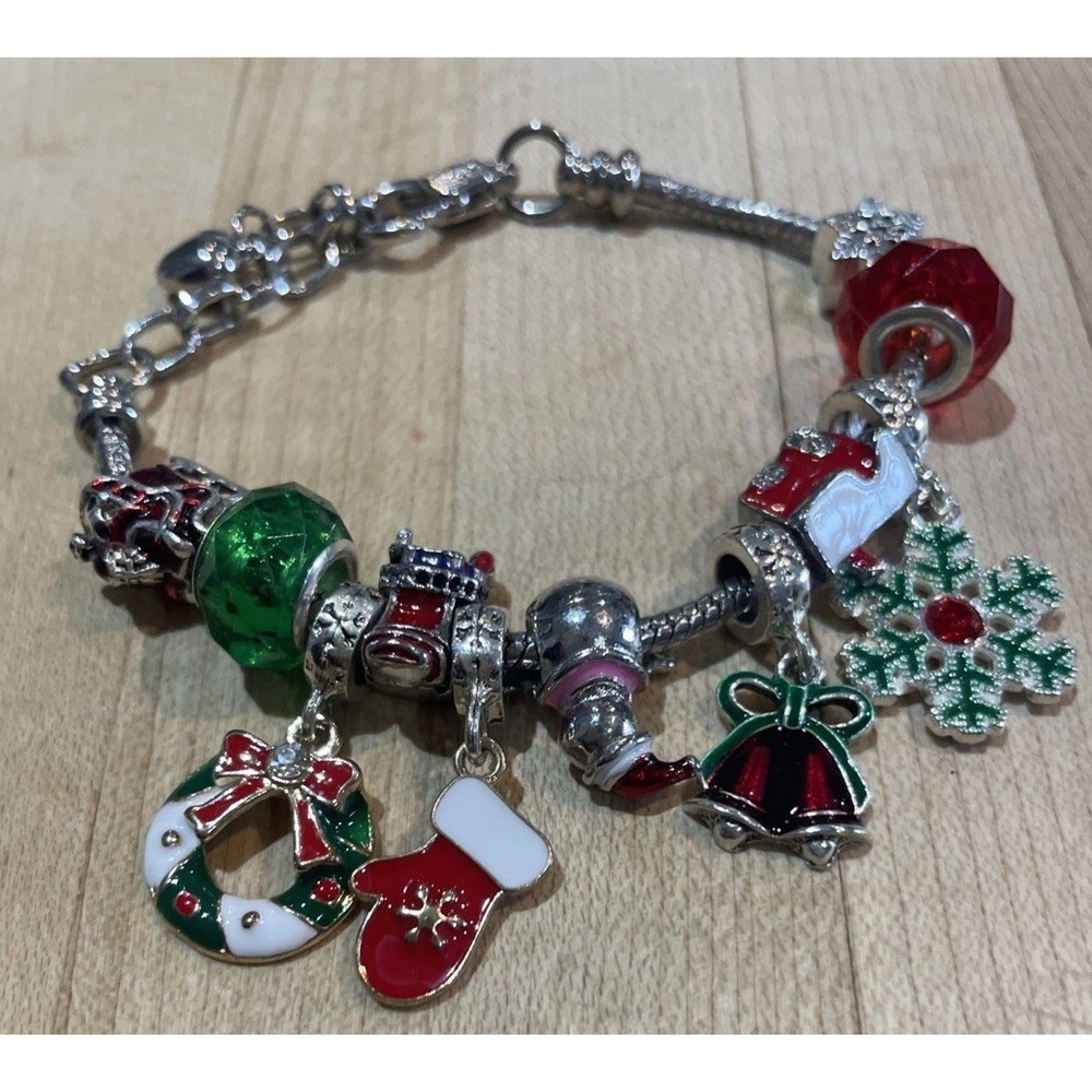 Snowman Christmas Charm Wreath Santa Bracelet